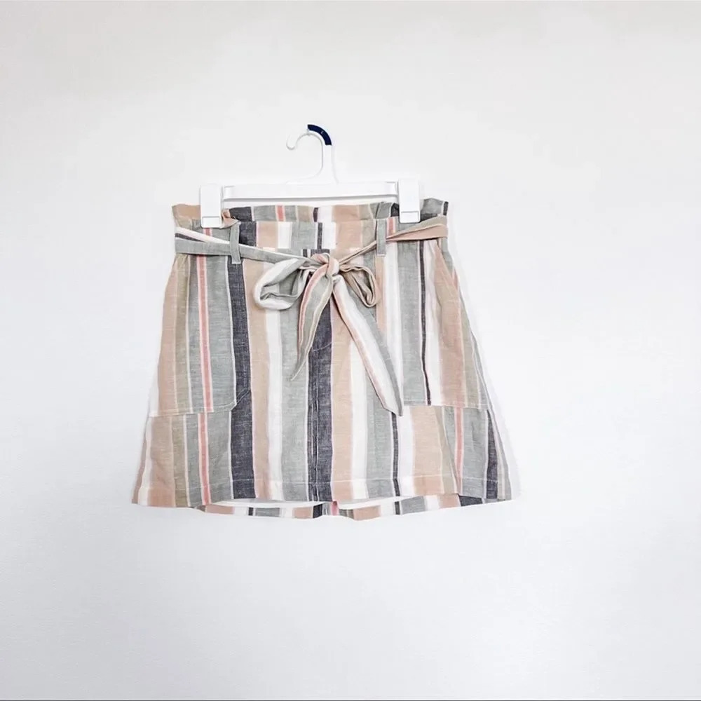 American Eagle Outfitters Women's Cotton and Linen Blend Multicolor Striped Mini